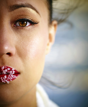 Amanda Whipple face closeup lips with salt