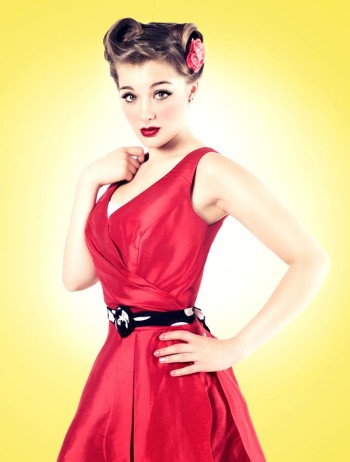 Maggie Dickey modeling a red dress