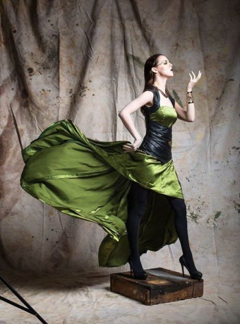 Briana modeling a long green dress