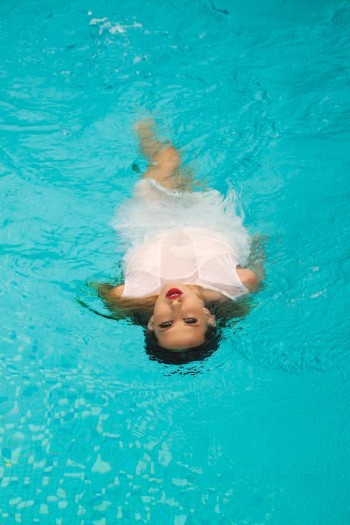 Liya swimming in a pool